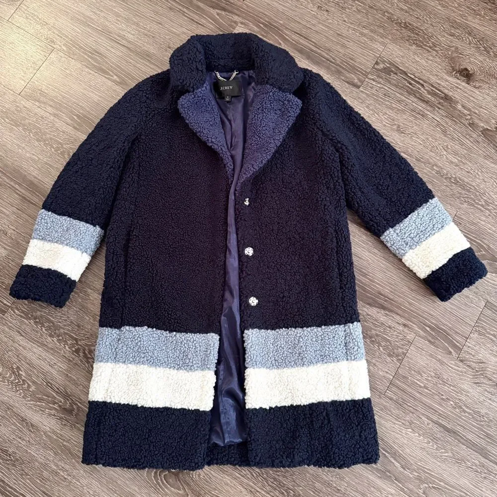 J. Crew Teddy Sherpa Topcoat in Navy Colorblock
